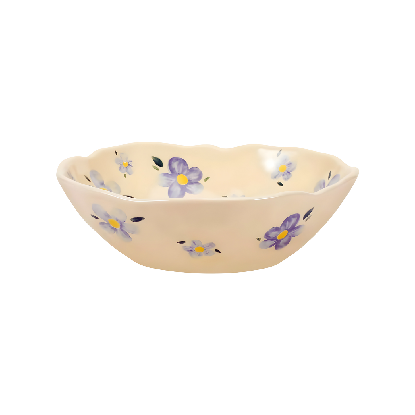 a blue flower patterned with cream base ceramic bowl illustration