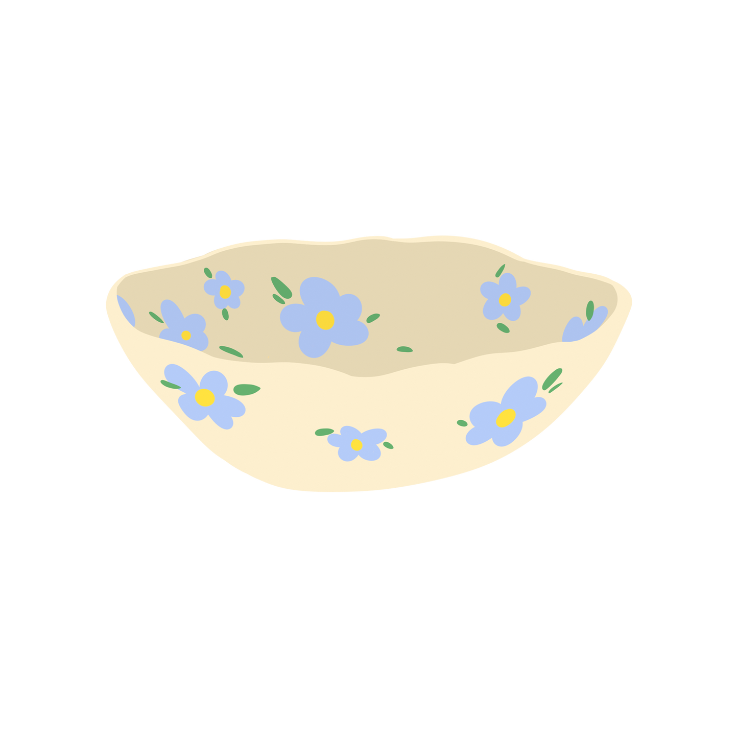 a blue flower patterned with cream base ceramic bowl illustration