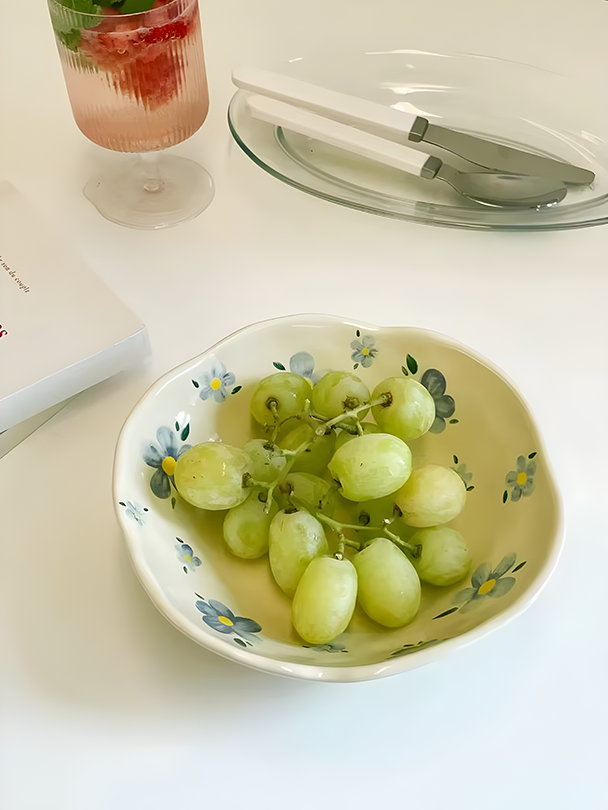 Hand-Glazed Blue Flower Ceramic Bowl | Floral Parade