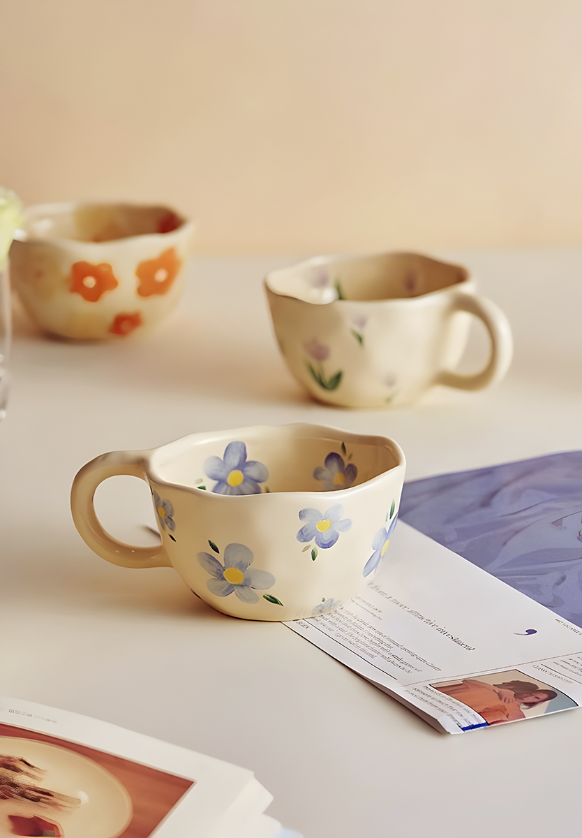 Hand-Glazed Blue Flower Ceramic Mug | Floral Parade