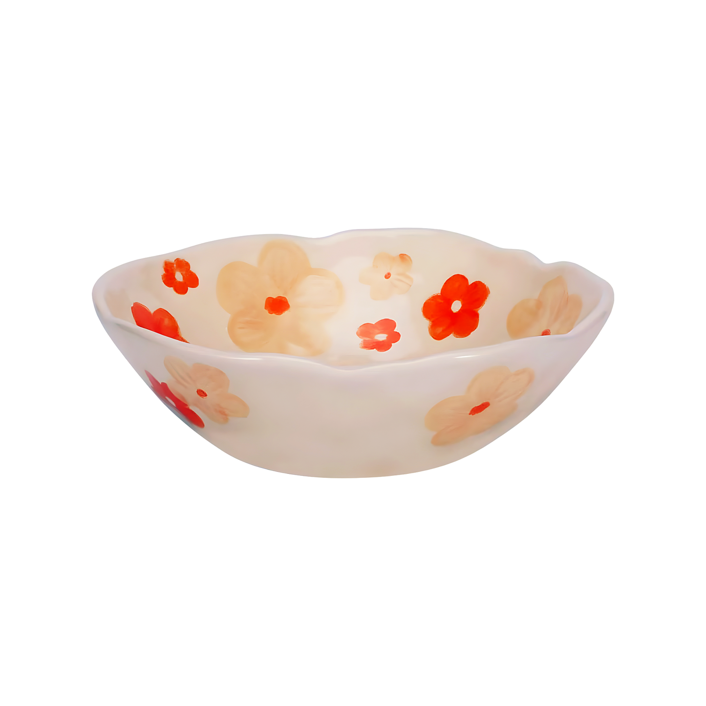 an orange and yellow flower pattern with cream based ceramic bowl product image