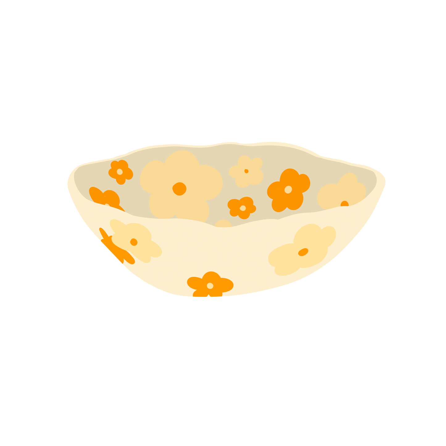an orange and yellow flower pattern with cream based ceramic bowl illustration