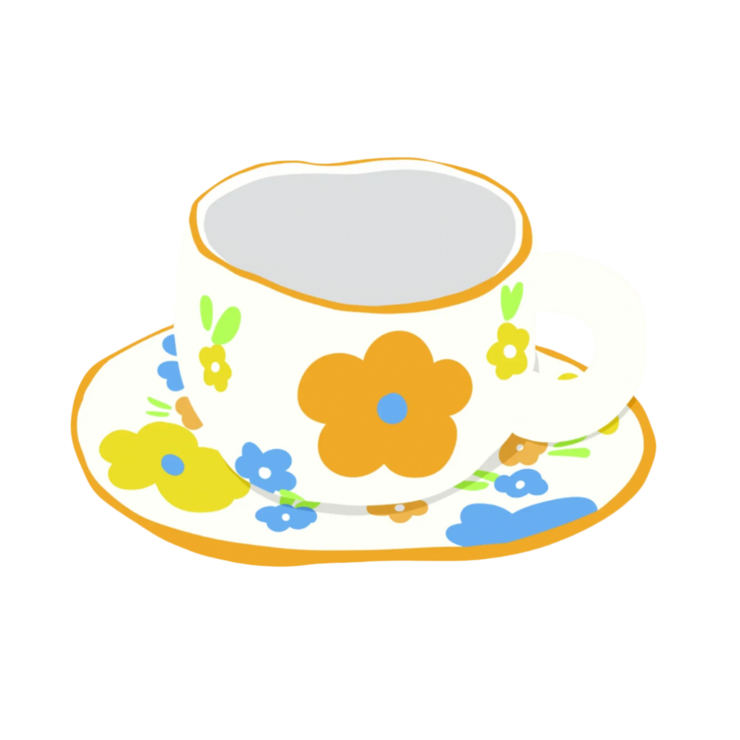 ceramic orange flower mug with saucer illustration