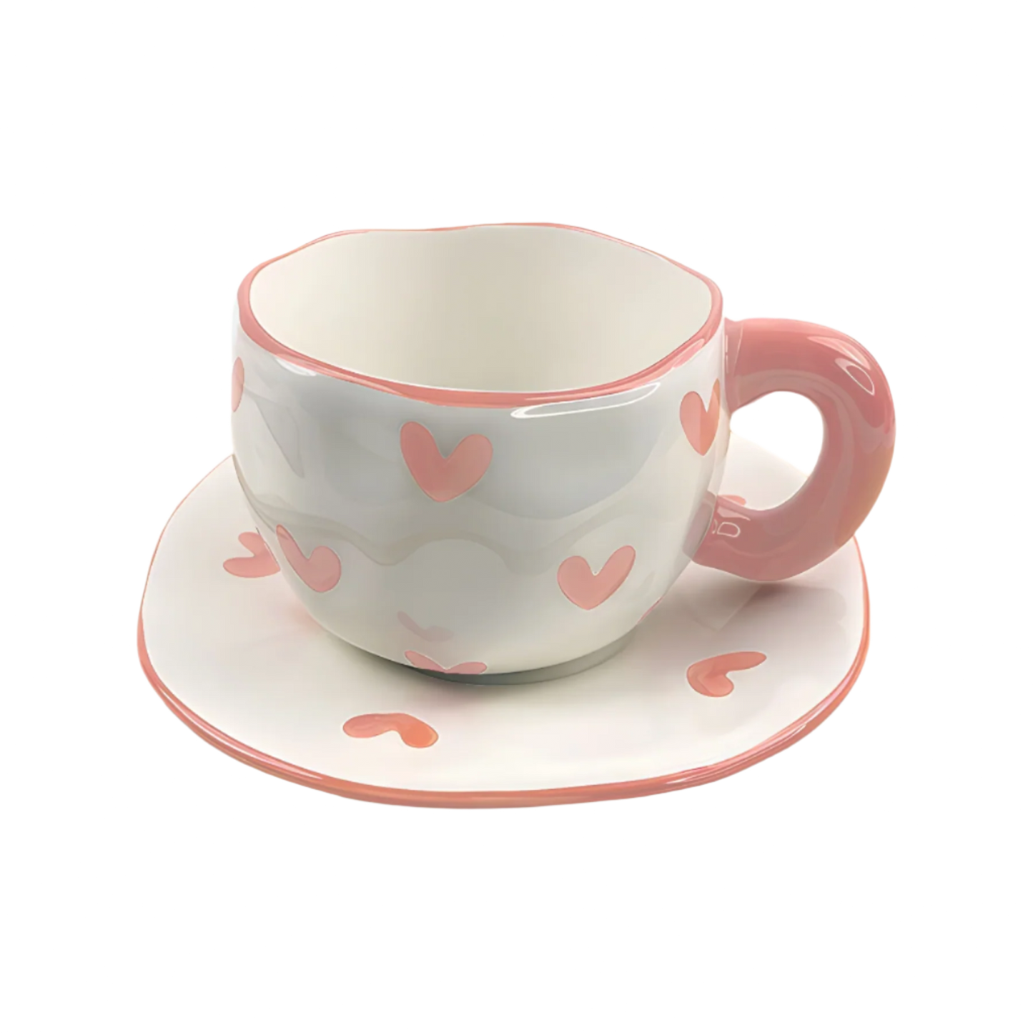 a ceramic pink heart mug with saucer product
