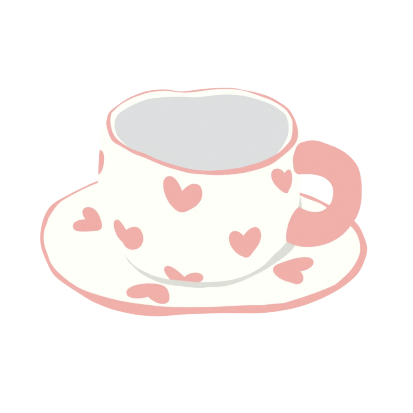 a ceramic pink heart mug with saucer illustration
