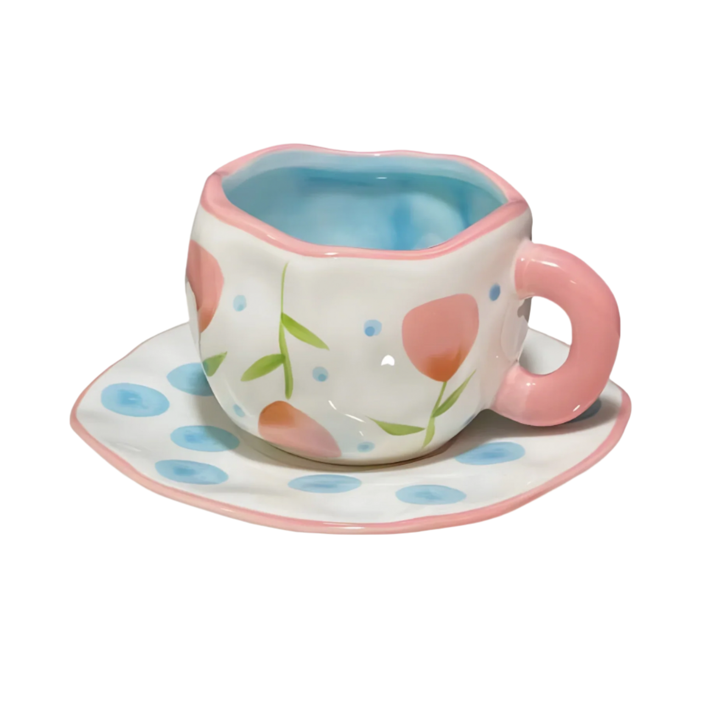 a ceramic pink tulip mug with saucer product