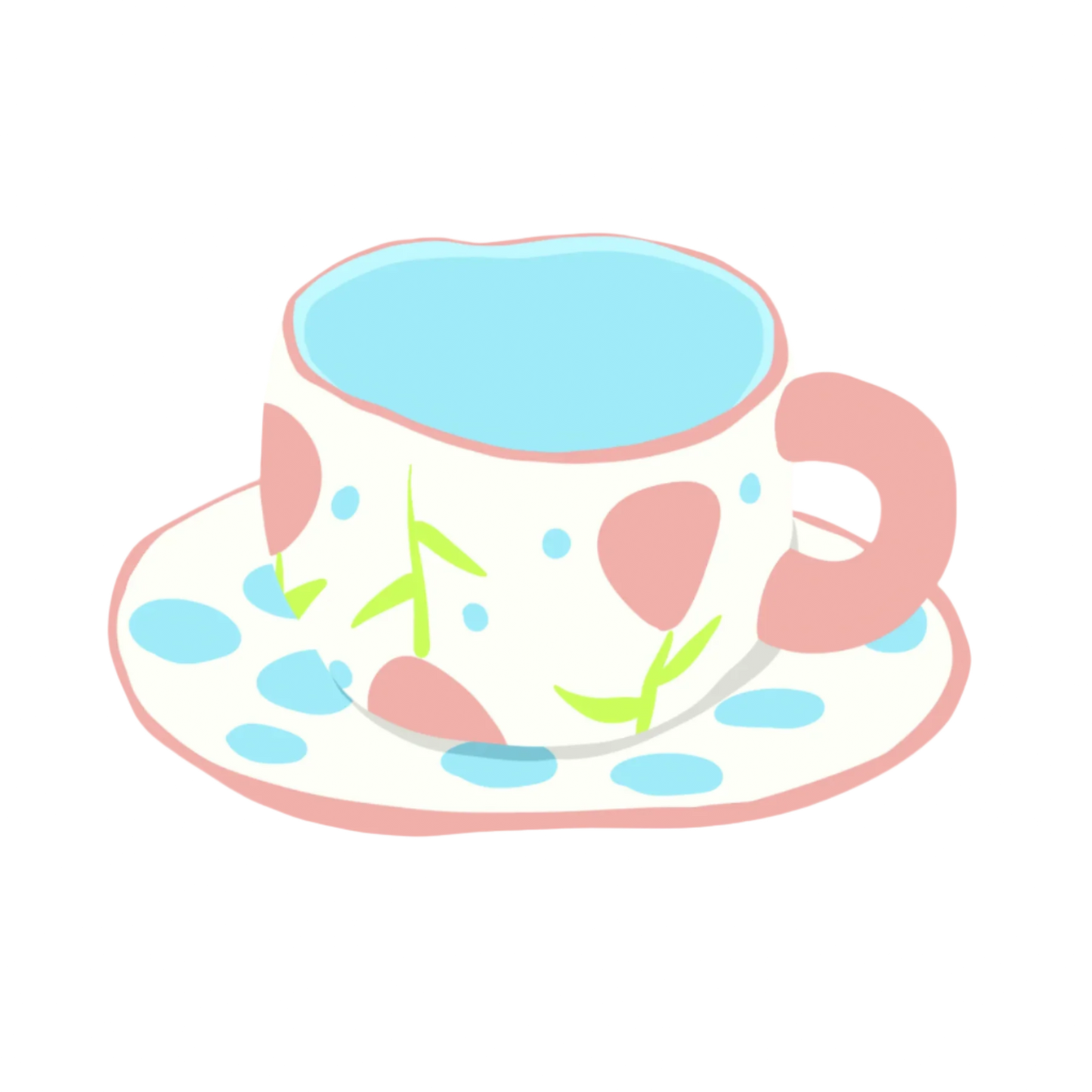 a ceramic pink tulip mug with saucer illustration