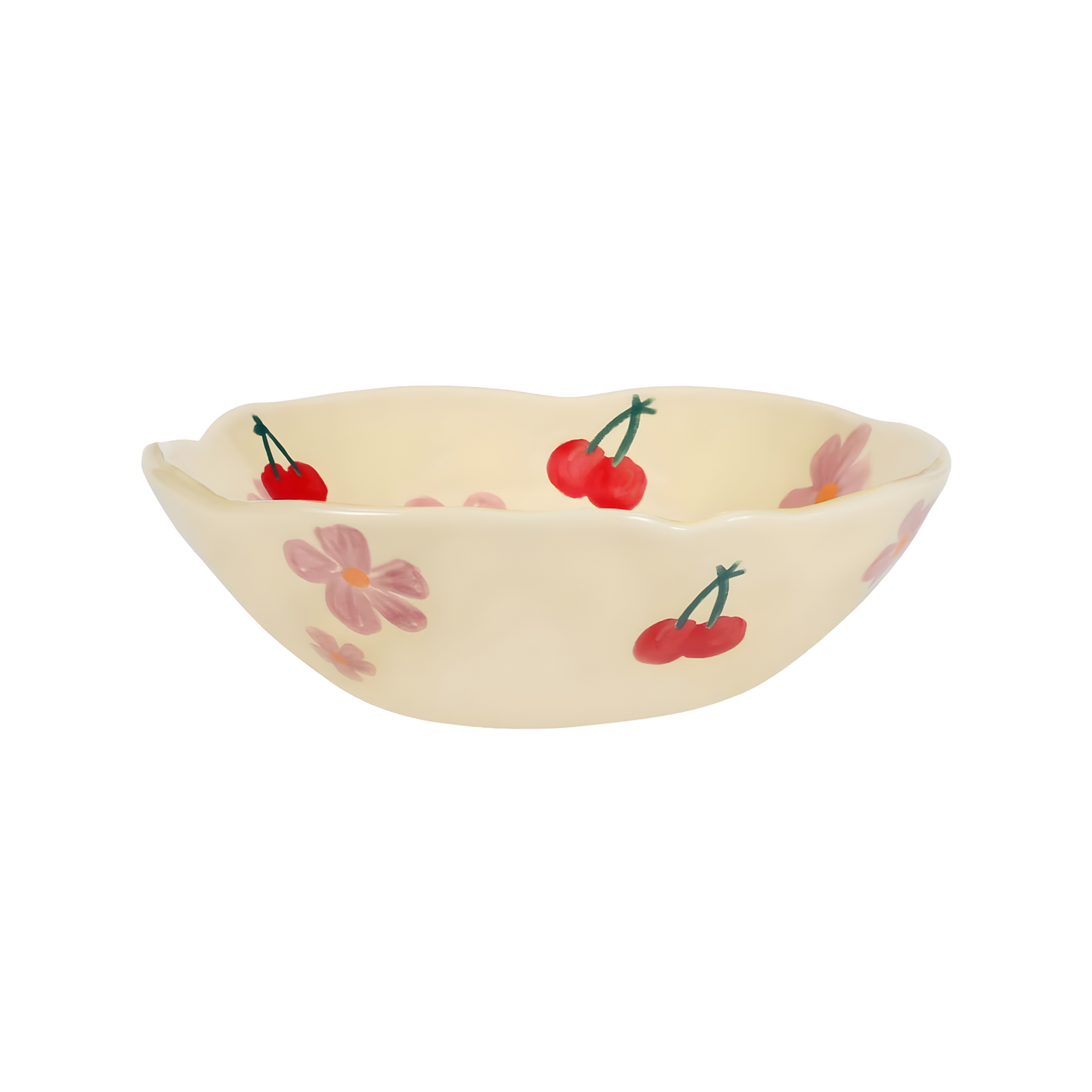 red cherry pink flower cream based ceramic bowl product image