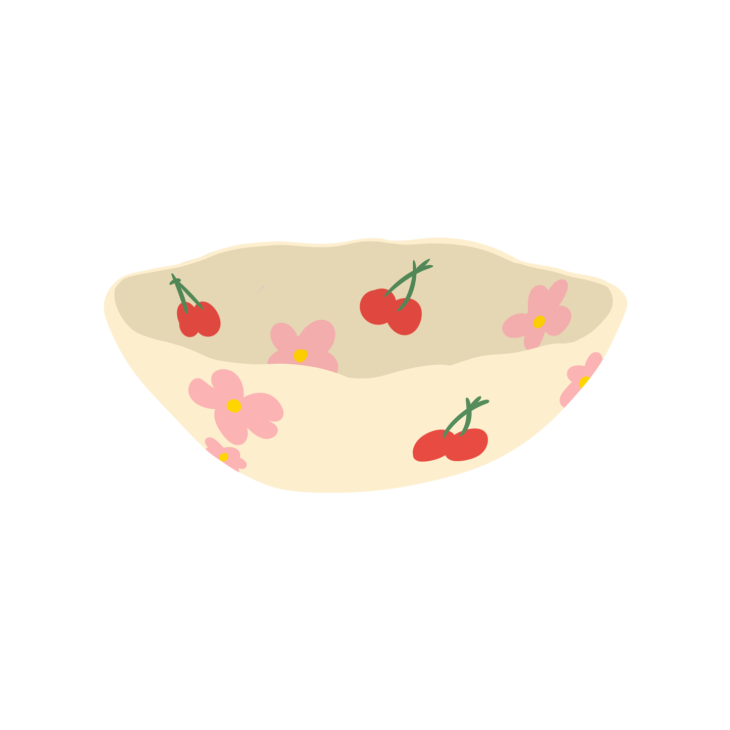 red cherry pink flower cream based ceramic bowl illustration