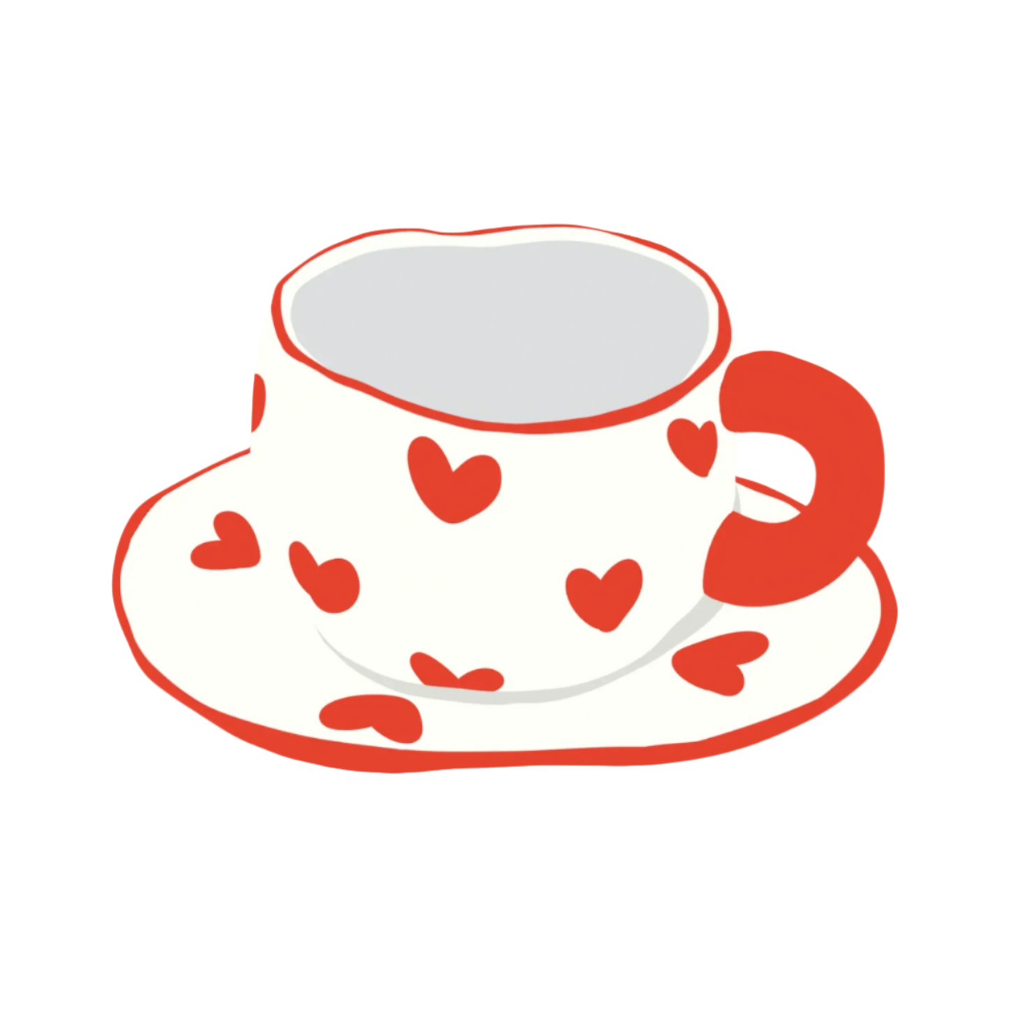 a ceramic red heart mug with saucer illustration