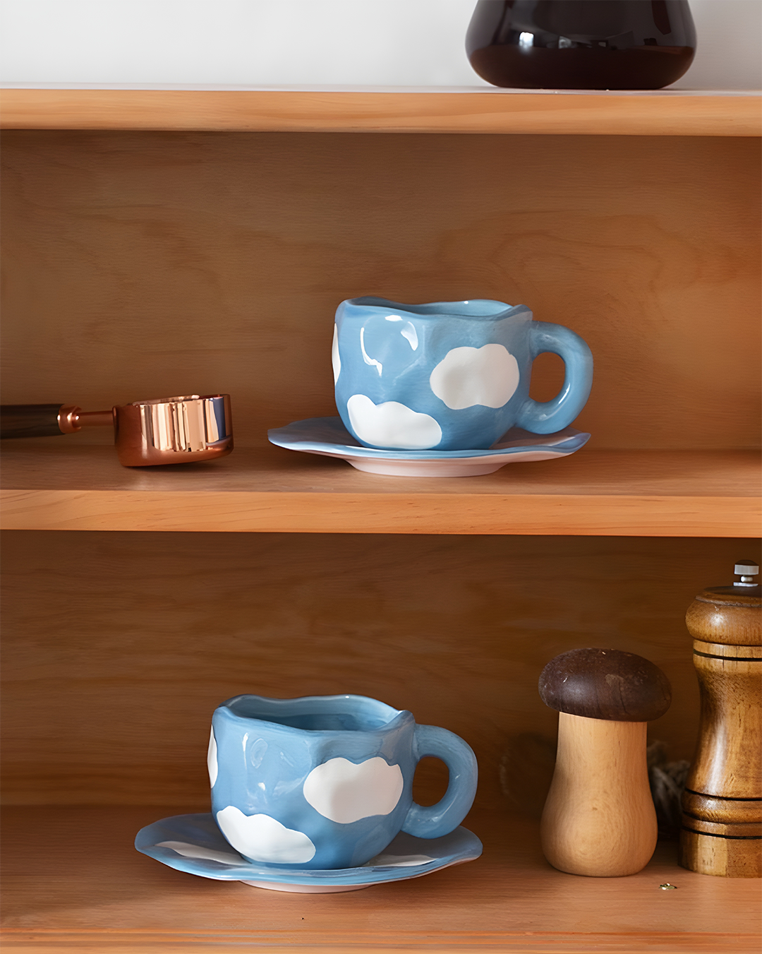 sky mugs wood shelves display