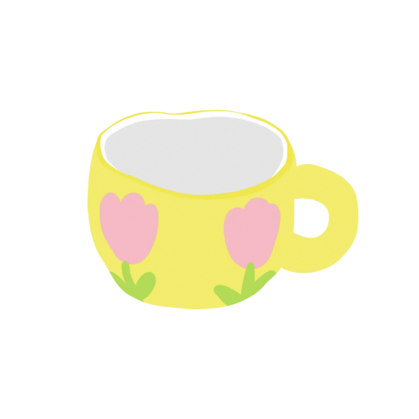 a ceramic yellow base with pink tulip mug illustration