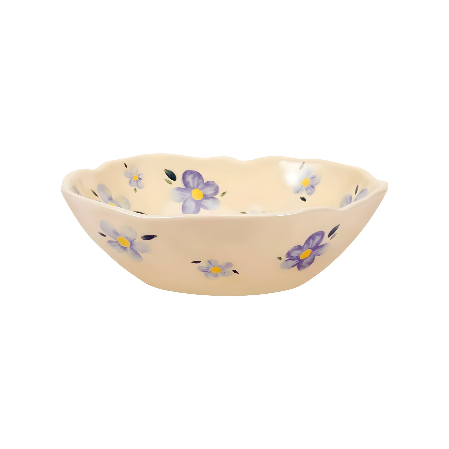a blue flower patterned with cream base ceramic bowl illustration
