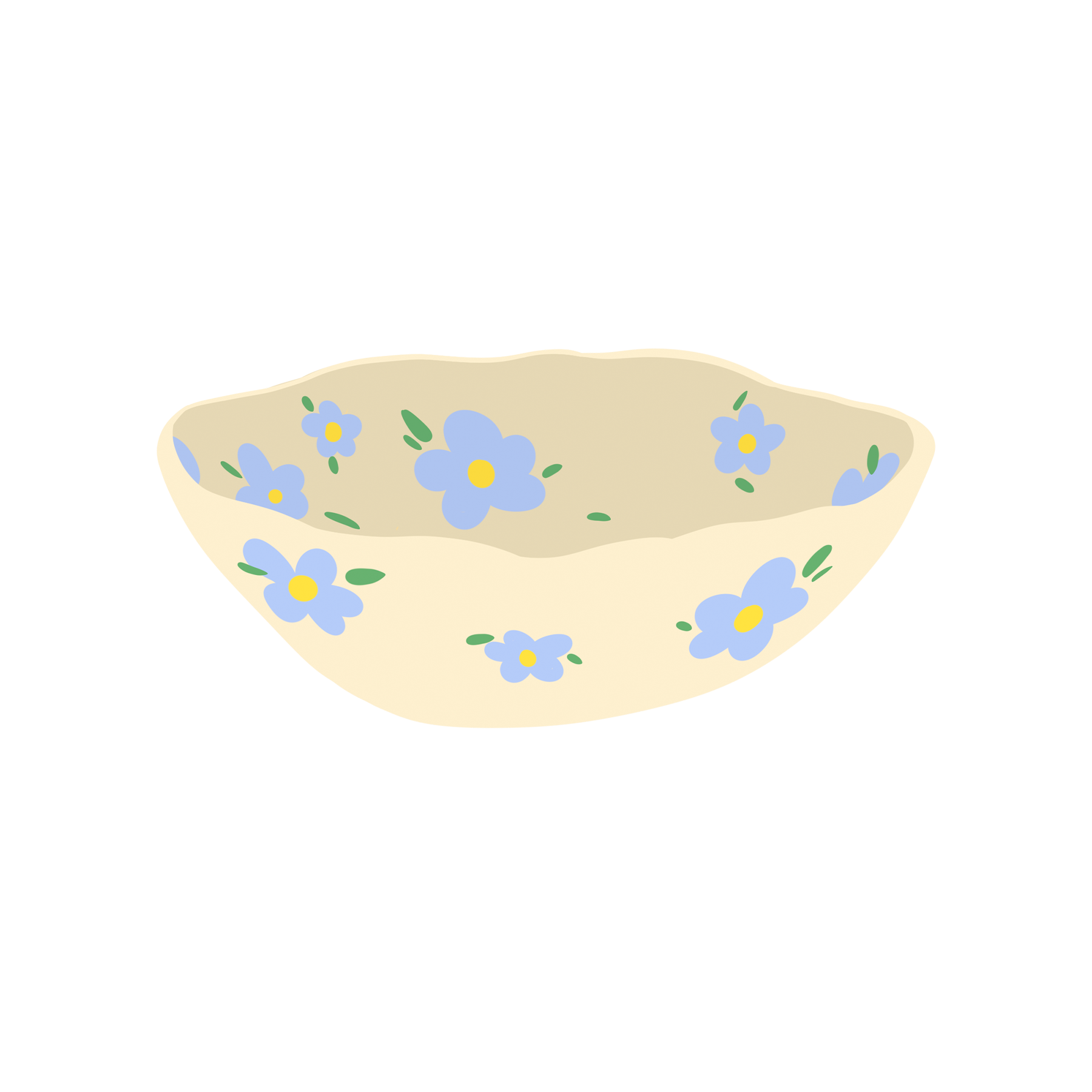 a blue flower patterned with cream base ceramic bowl illustration