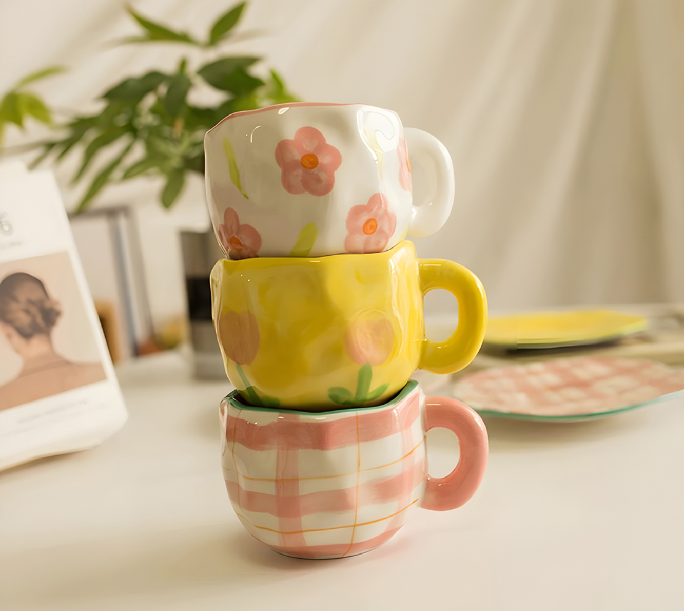 Garden Whimsy Pink Plaid Mug