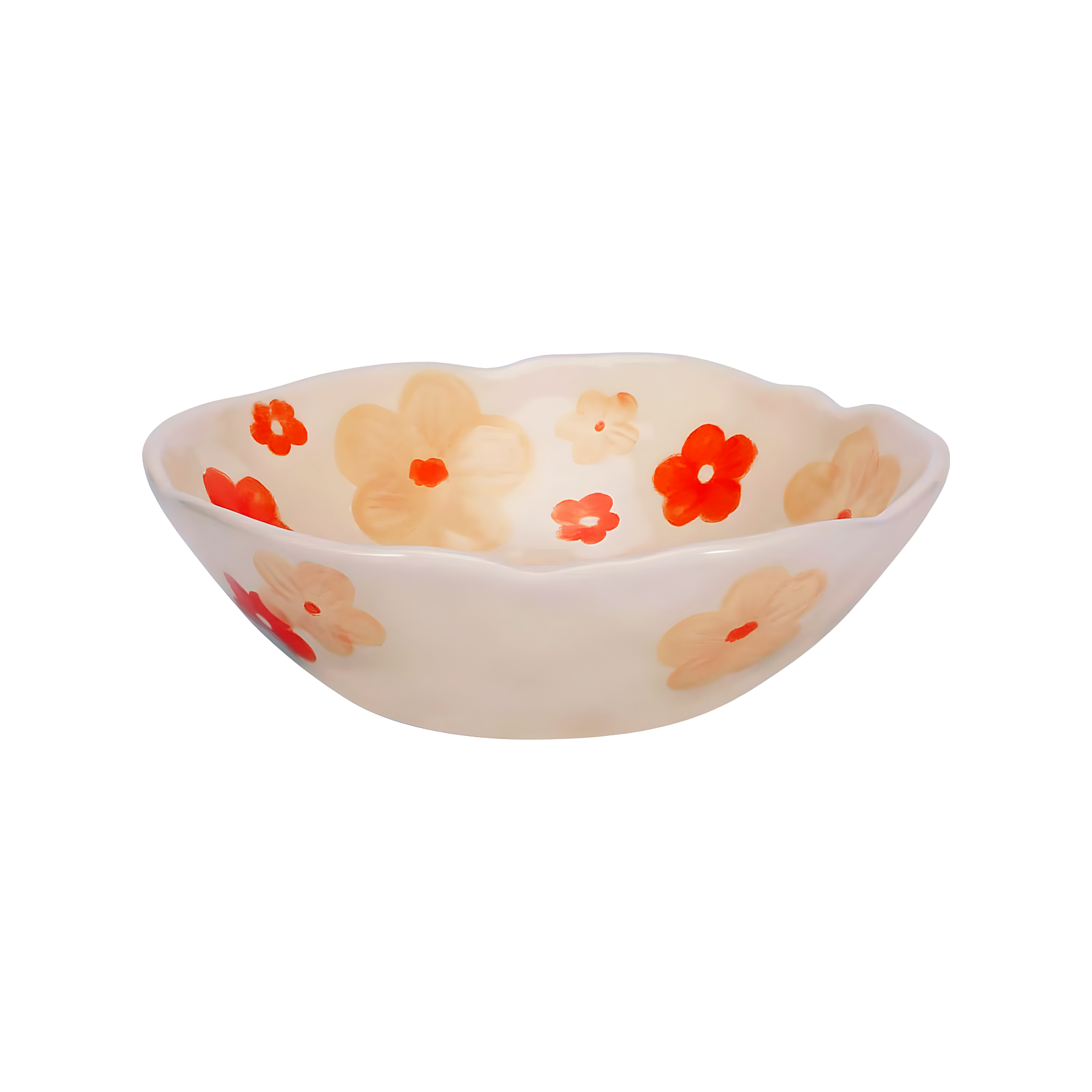 an orange and yellow flower pattern with cream based ceramic bowl product image