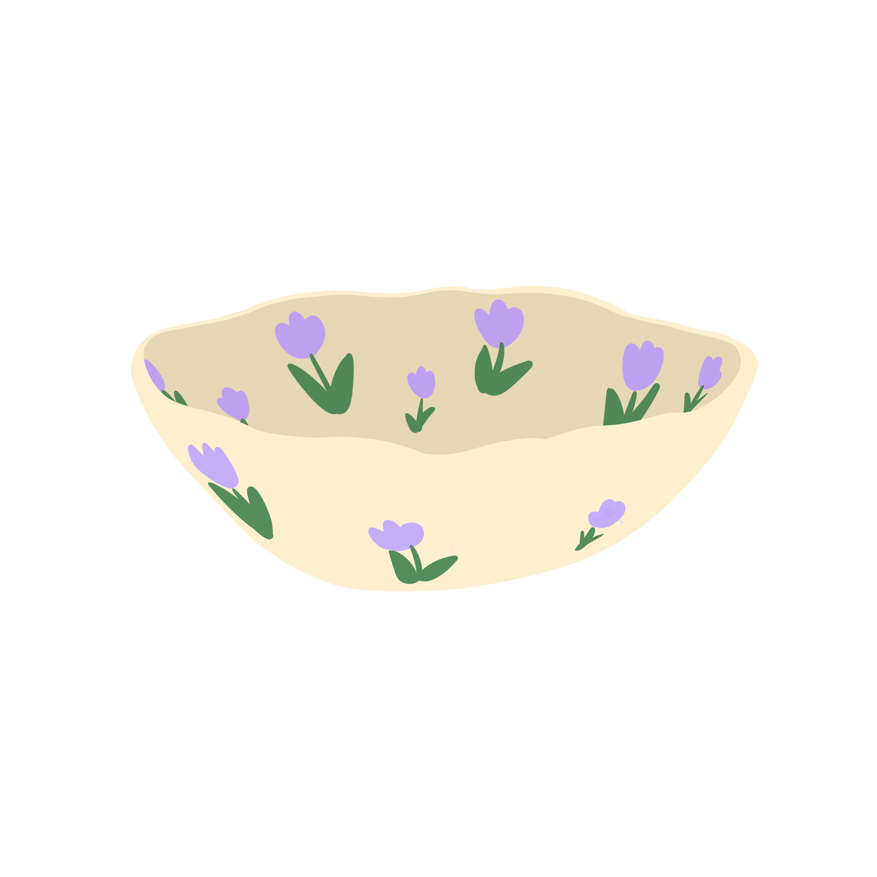 a purple tulip pattern with cream based ceramic bowl illustration