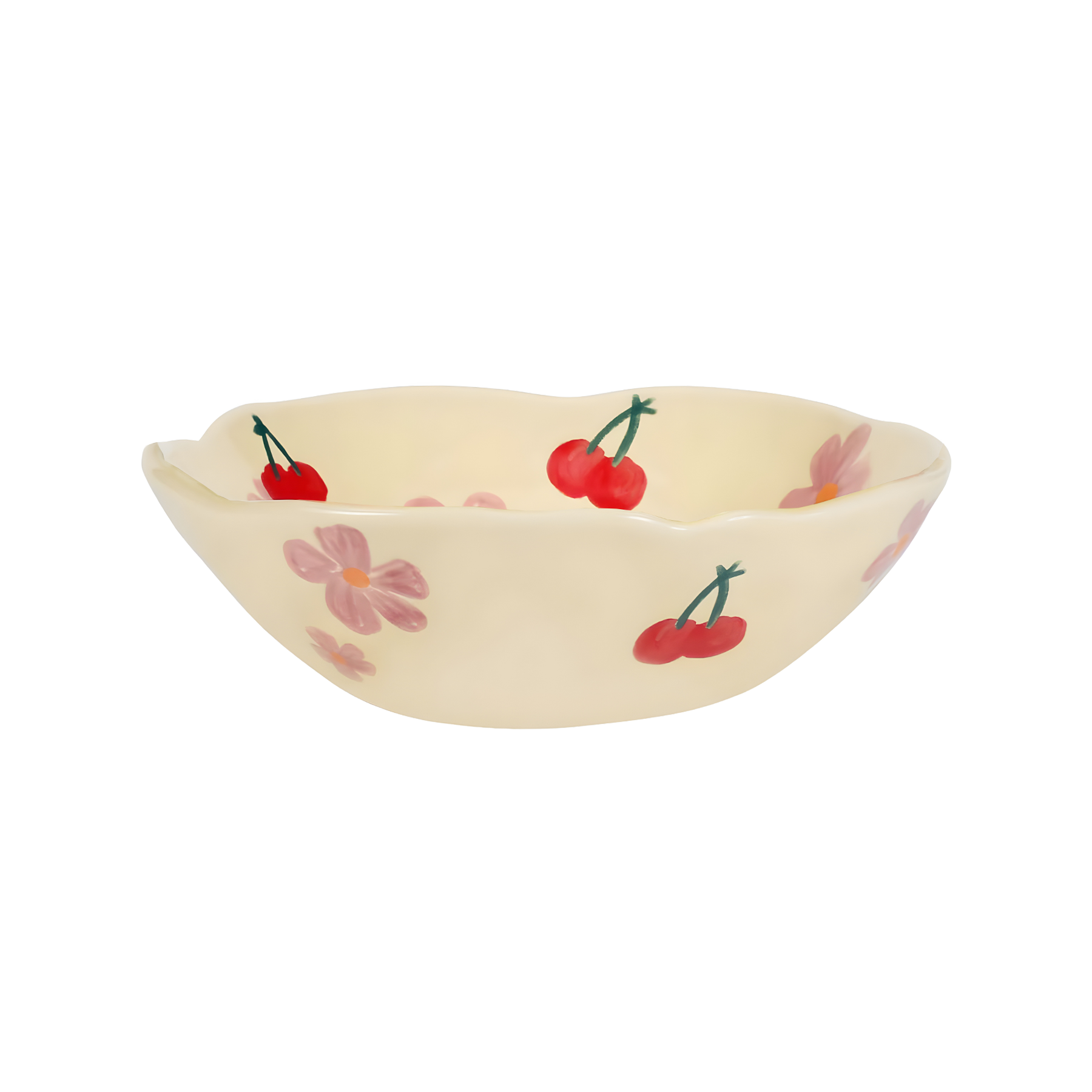 red cherry pink flower cream based ceramic bowl product image