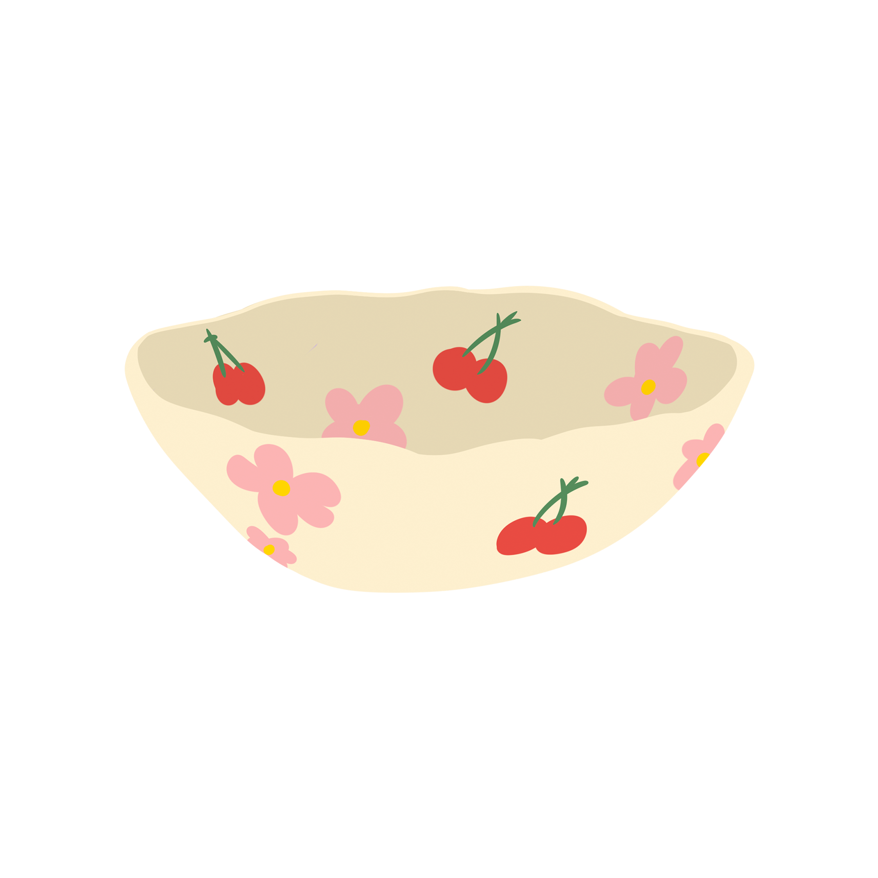 red cherry pink flower cream based ceramic bowl illustration